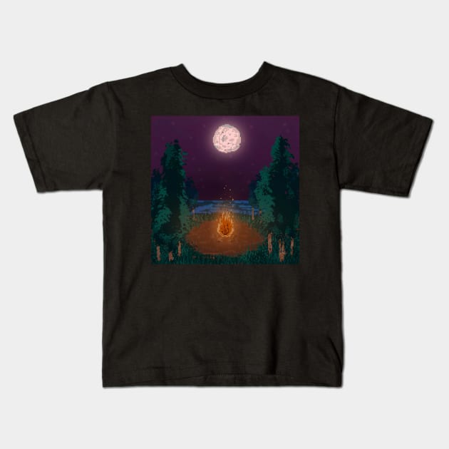 Pixel Campfire Kids T-Shirt by taoistviking